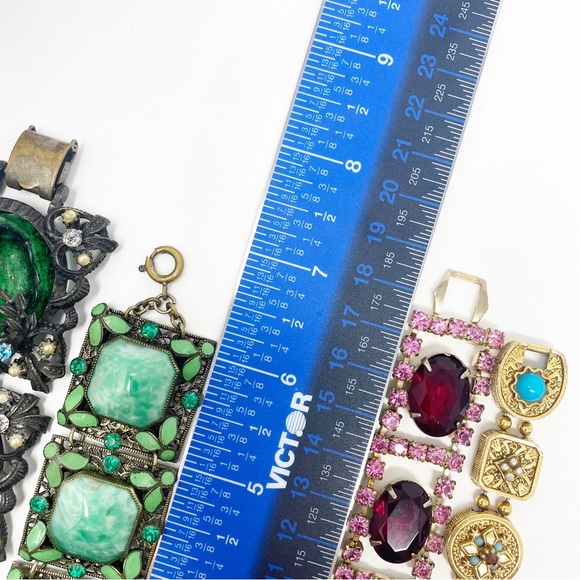 680 Collection Of 4 Vintage Ornate Link Bracelets, All Mixed Materials - Picture 10 of 13